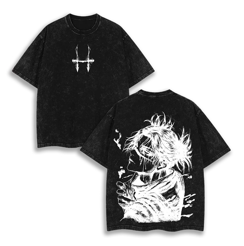 Anime Merchandise For Women - Camiseta lavada con estampado de batalla
